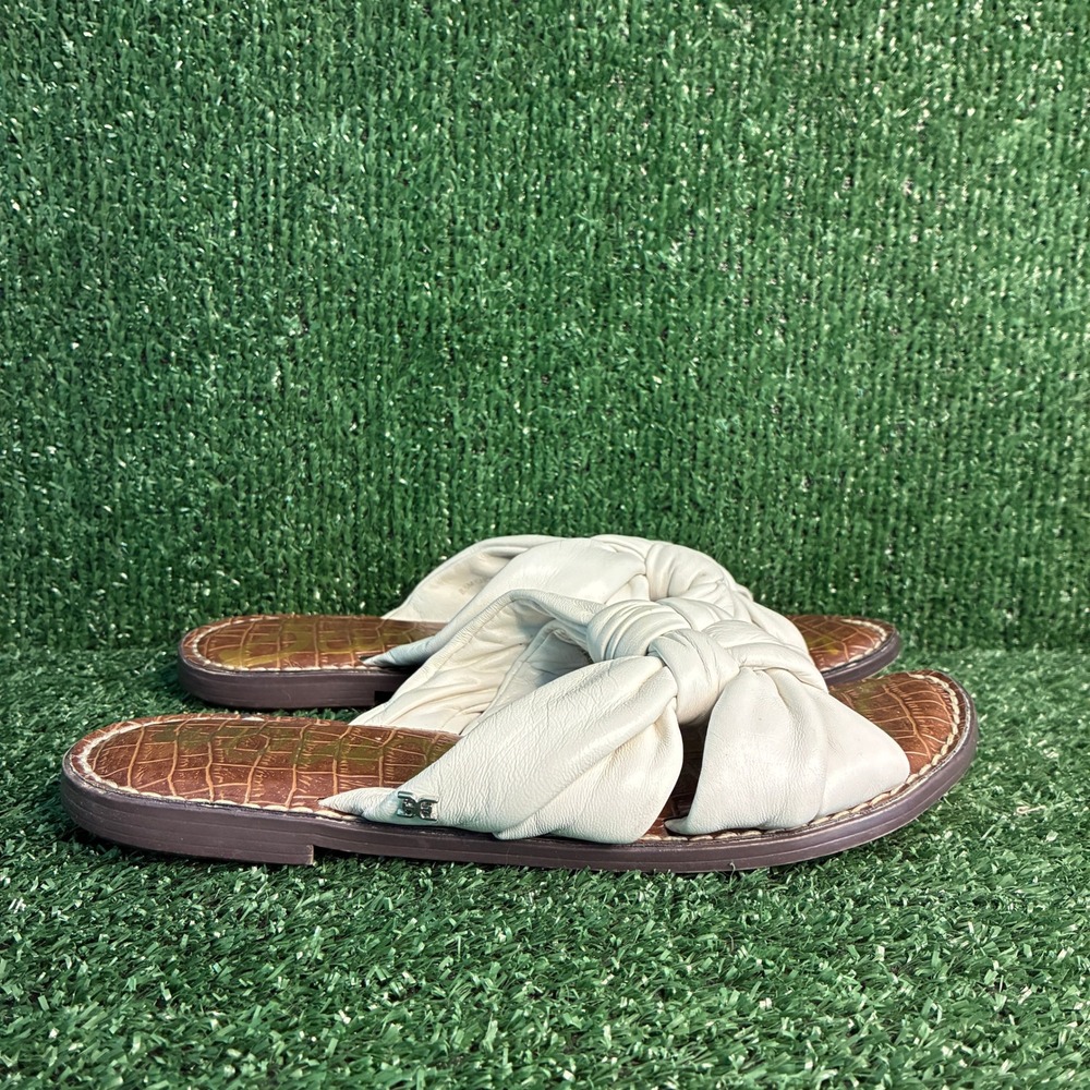 Sam Edelman Garson Knotted Leather Slide Croc Embossed Sandal White Womens 8.5 M